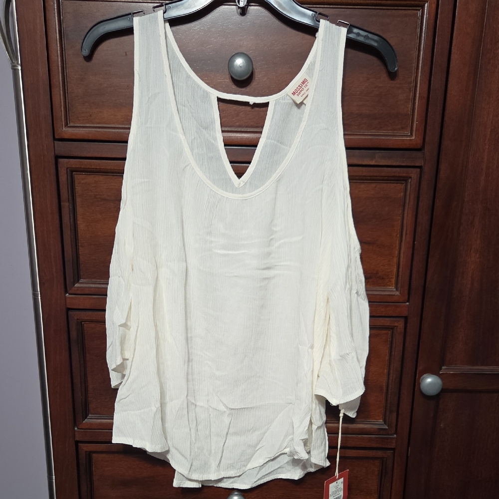 Mossimo Supply Co. Ivory Cold Shoulder Blouse, Elbow Length Sleeves Womens M